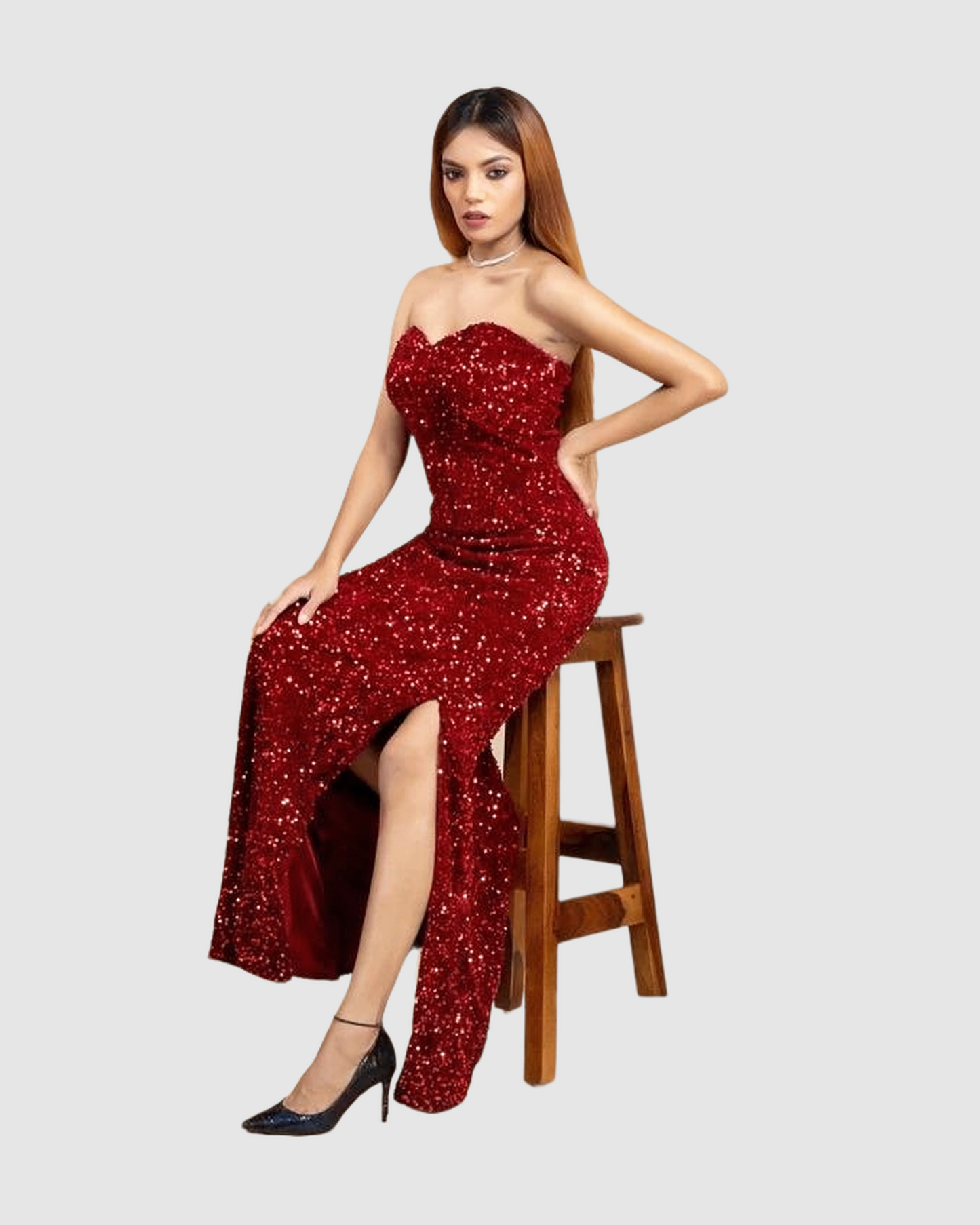 RED  VELVET SEQUIN DRESS