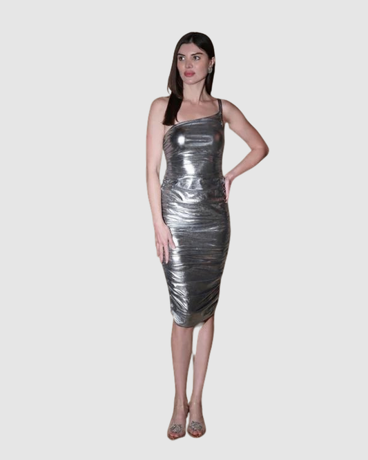 SILVER METALLIC  RUCHED DRESS