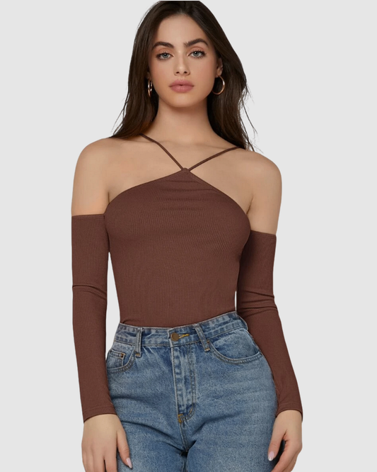 Off Shoulder Rib-knit Top