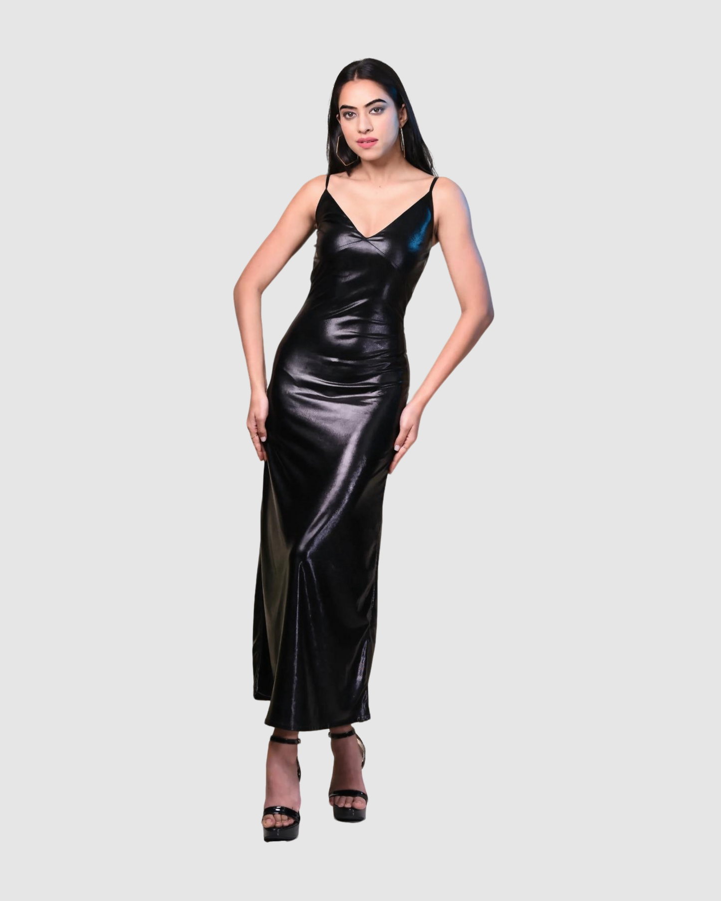 BLACK METALLIC LONG DRESS