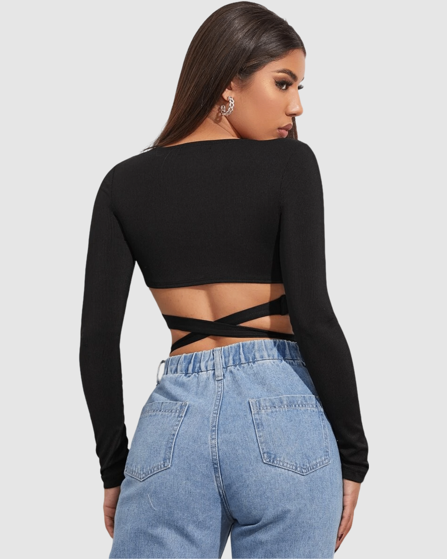 Cross Wrap Tie Rib-knit Crop Top