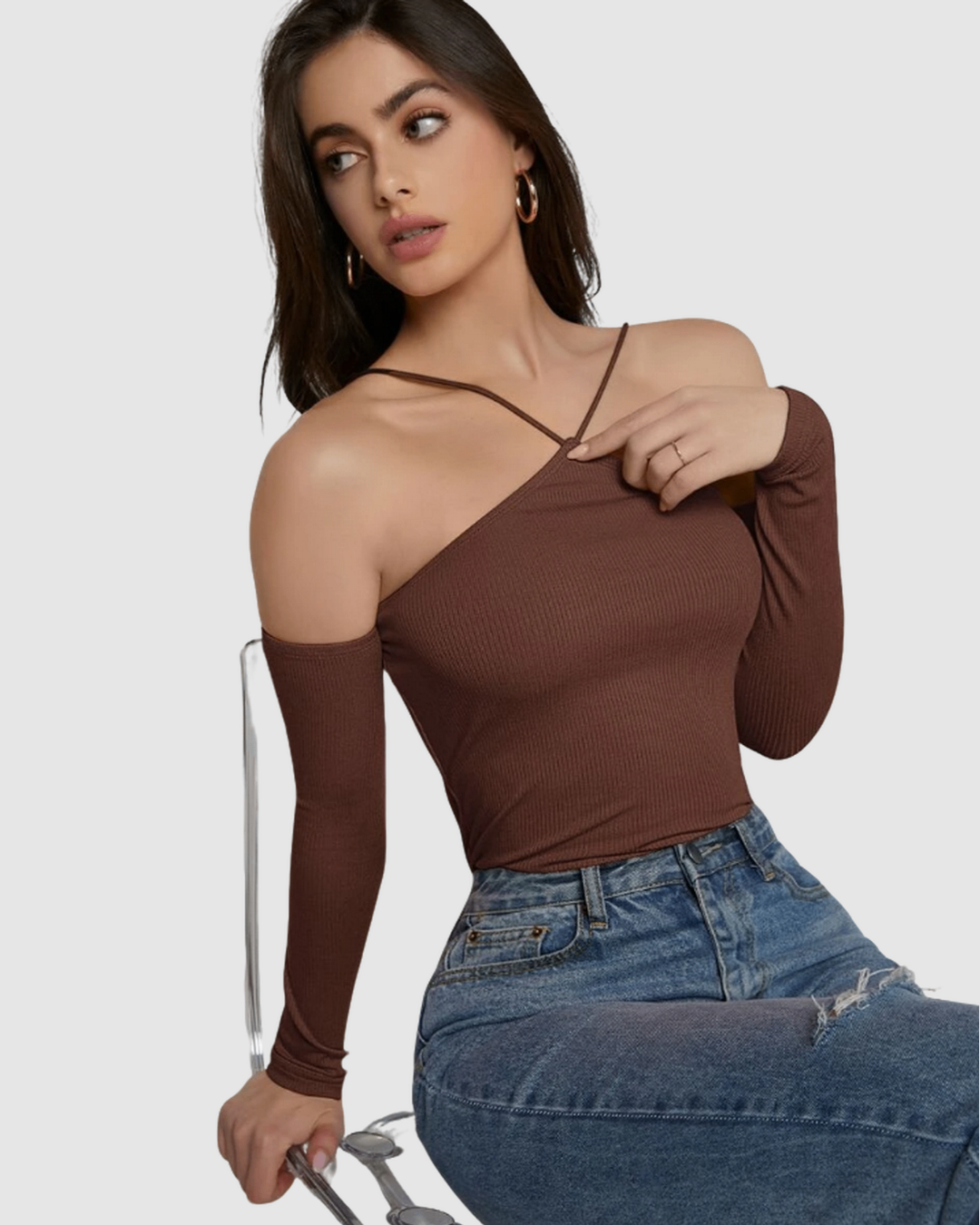 Off Shoulder Rib-knit Top