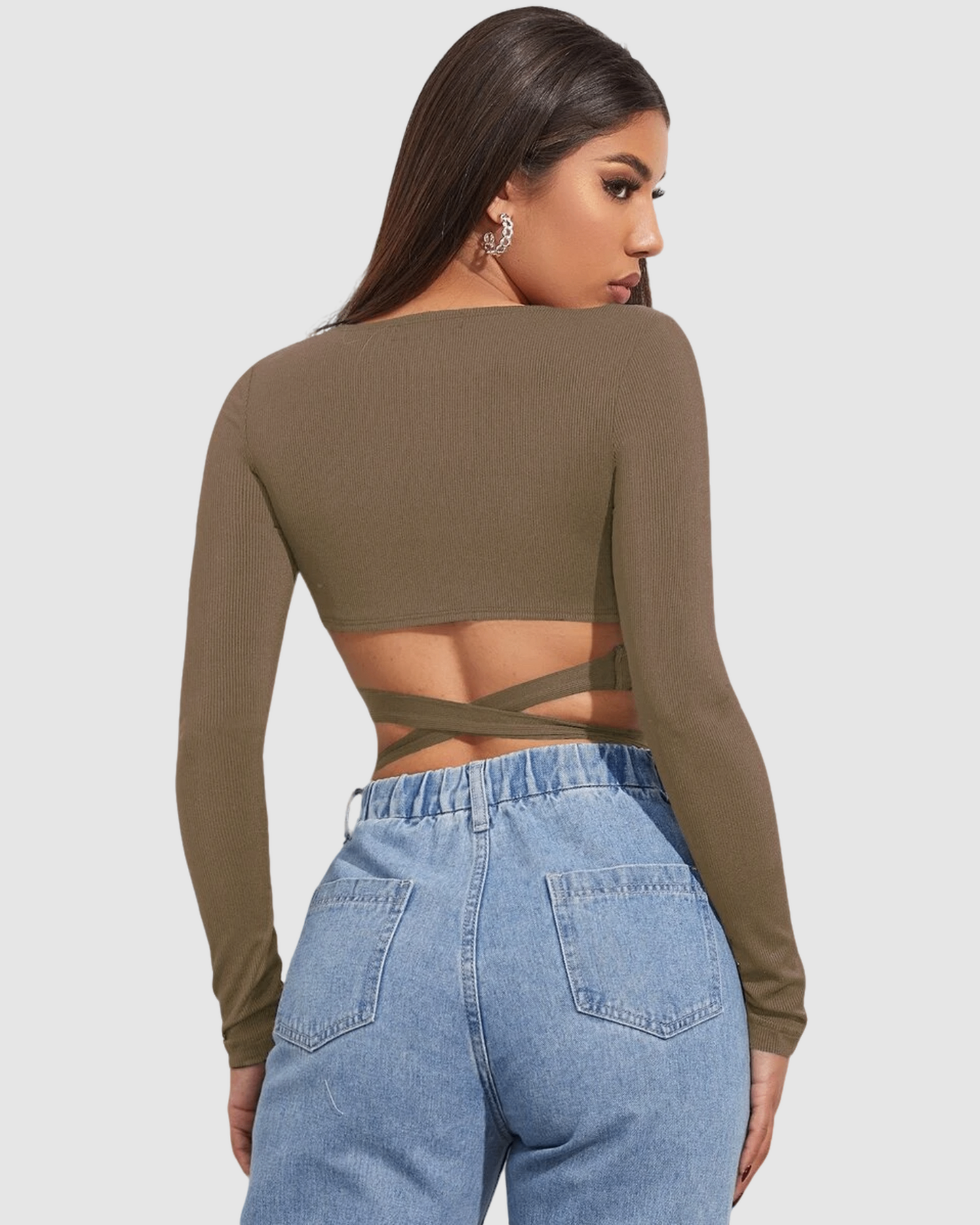 Cross Wrap Tie Rib-knit Crop Top