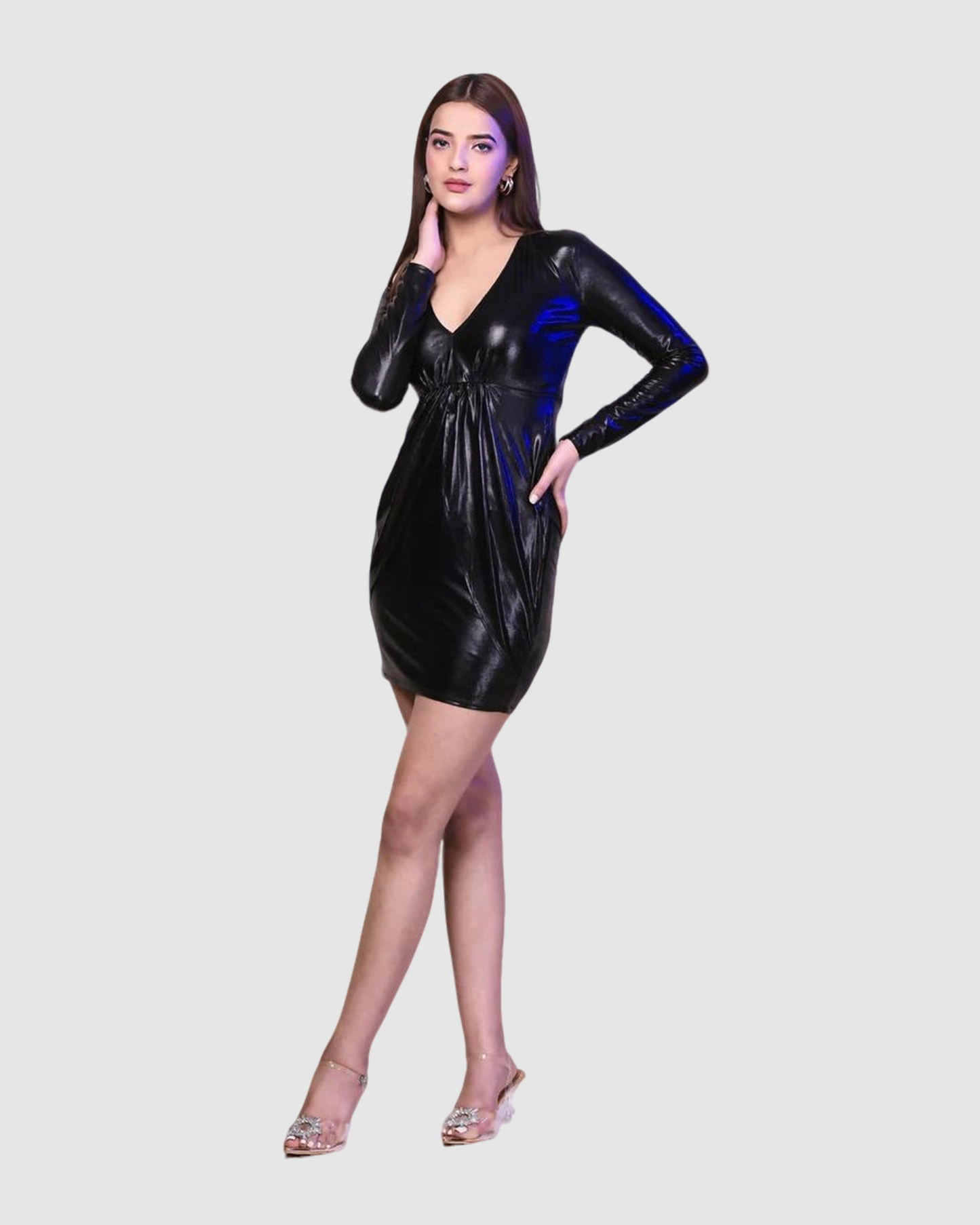 METALLIC SMOKING V NECK DRESS